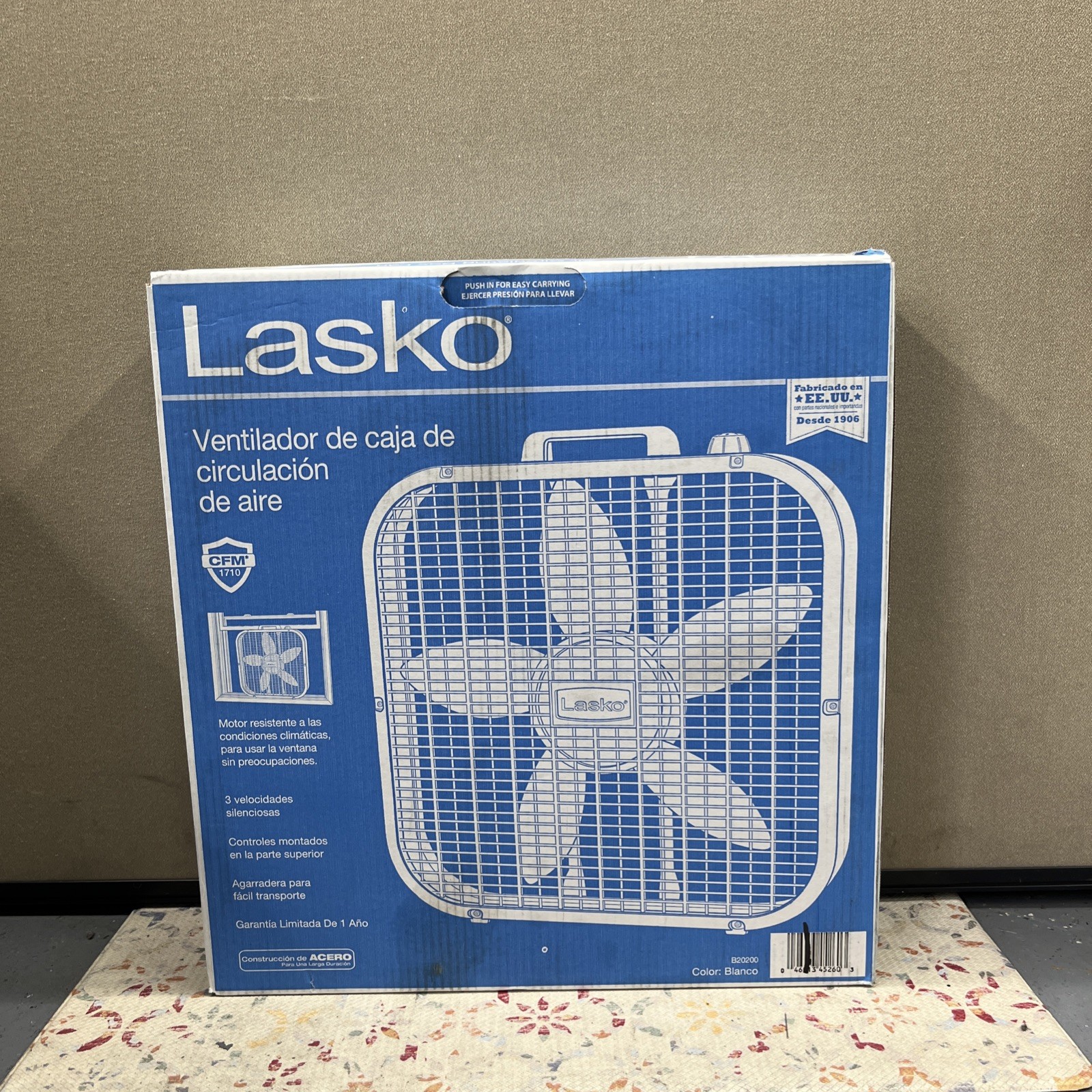 Lasko Air Circulating Box Fan, 3 Quiet Speeds Blanco gallery