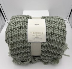 Threshold Studio McGee Throw Blanket Textured Woven Fringe Sage Green 50 x 60