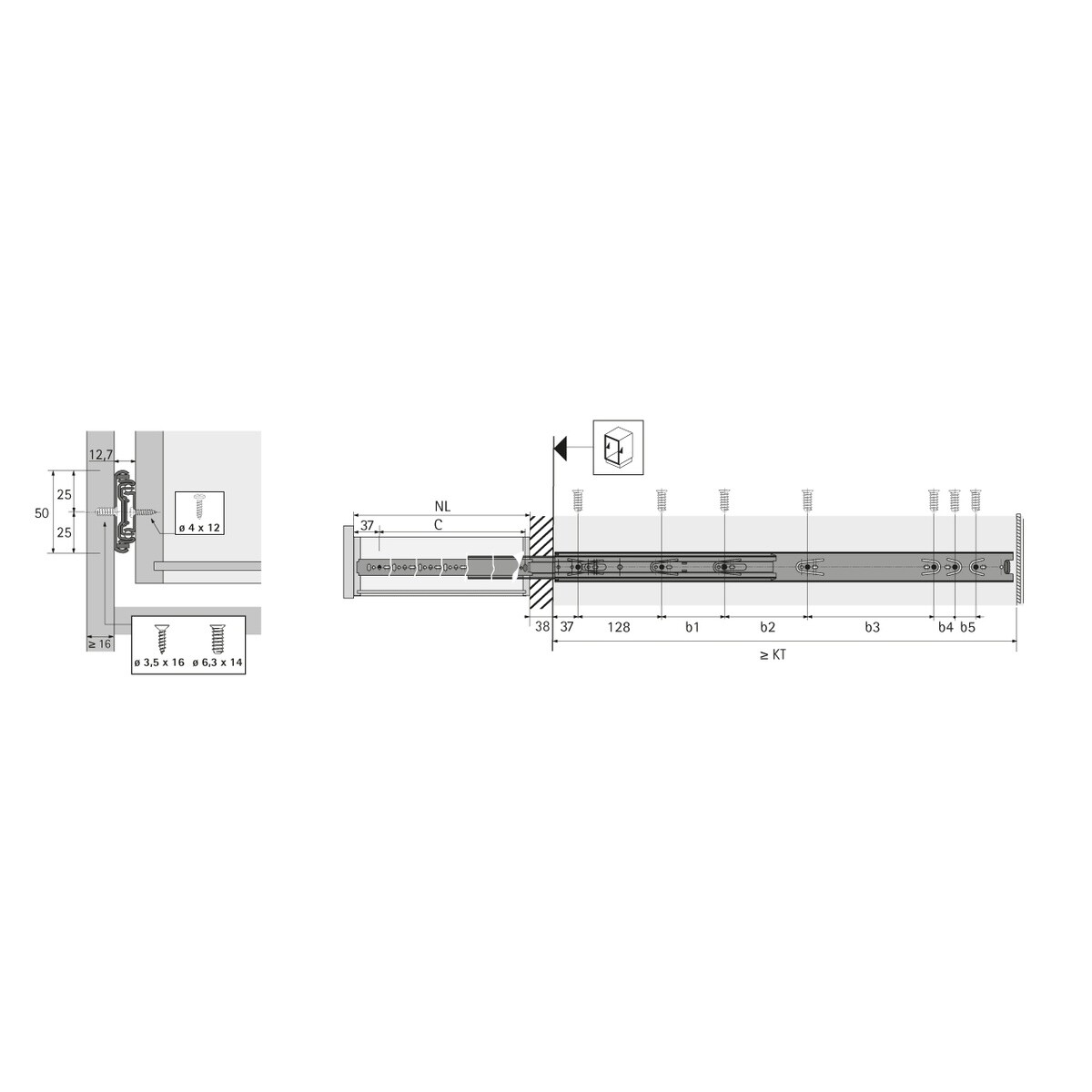 Hettich KA4932 Over Extension 10 in. Drawer Slide 130 lb. Capacity (No Screws) gallery