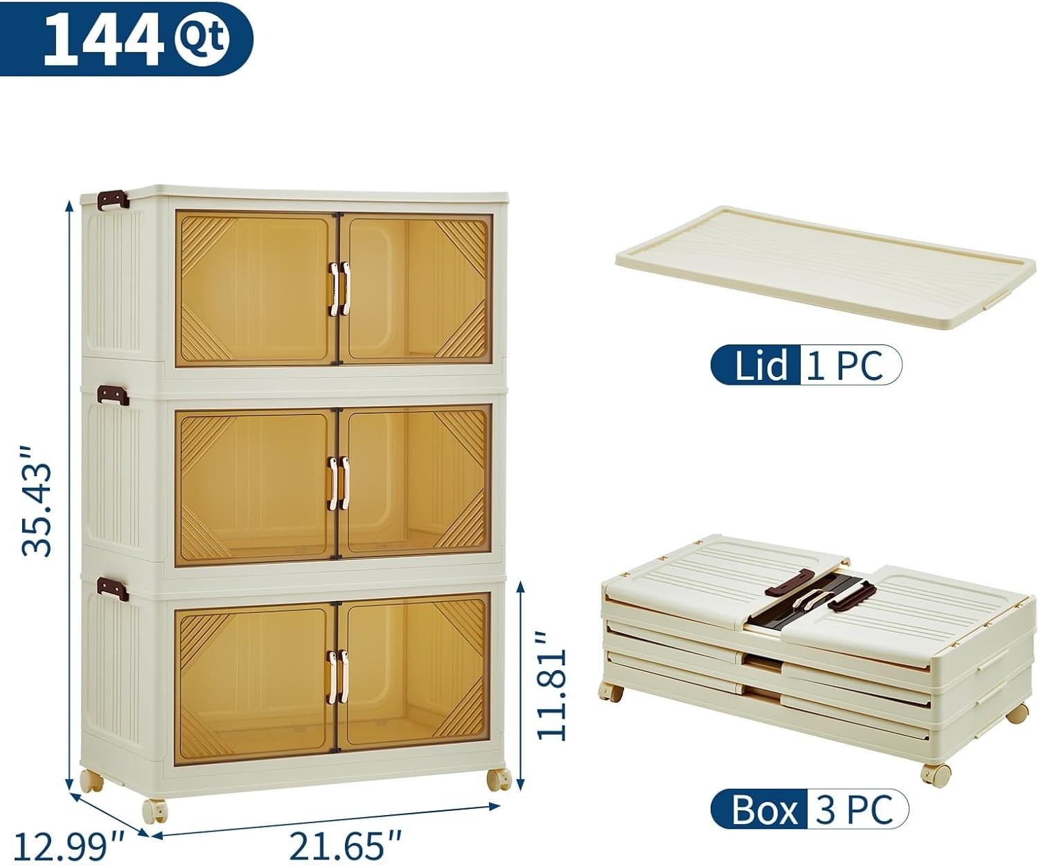 Wide 3/4/5 Drawer Cart, Foldable Plastic Storage Drawers with 4 Wheels Rolling gallery