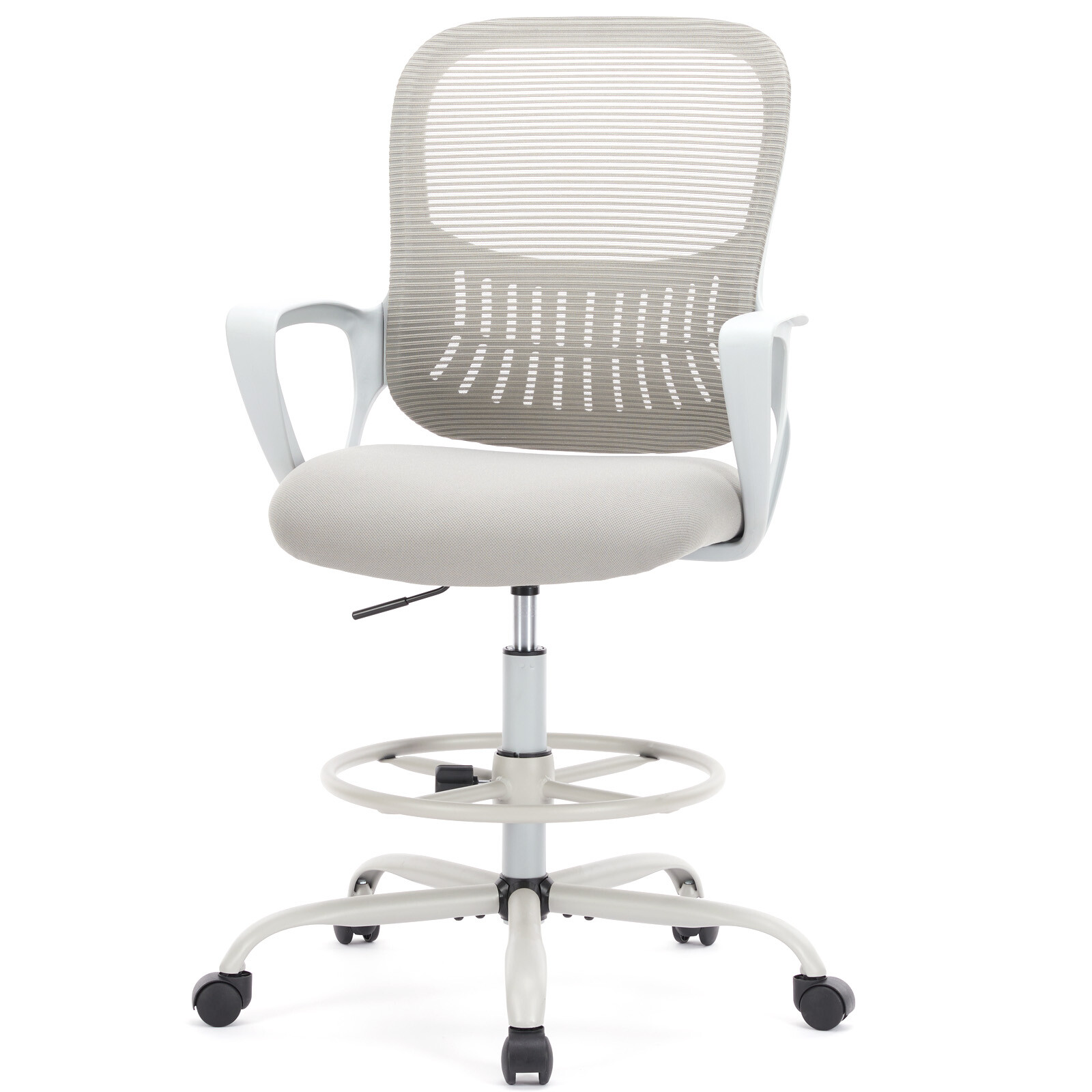 Drafting Chair Tall Desk Chairs with Footrest Ring Fixed Arms Rolling Wheels gallery