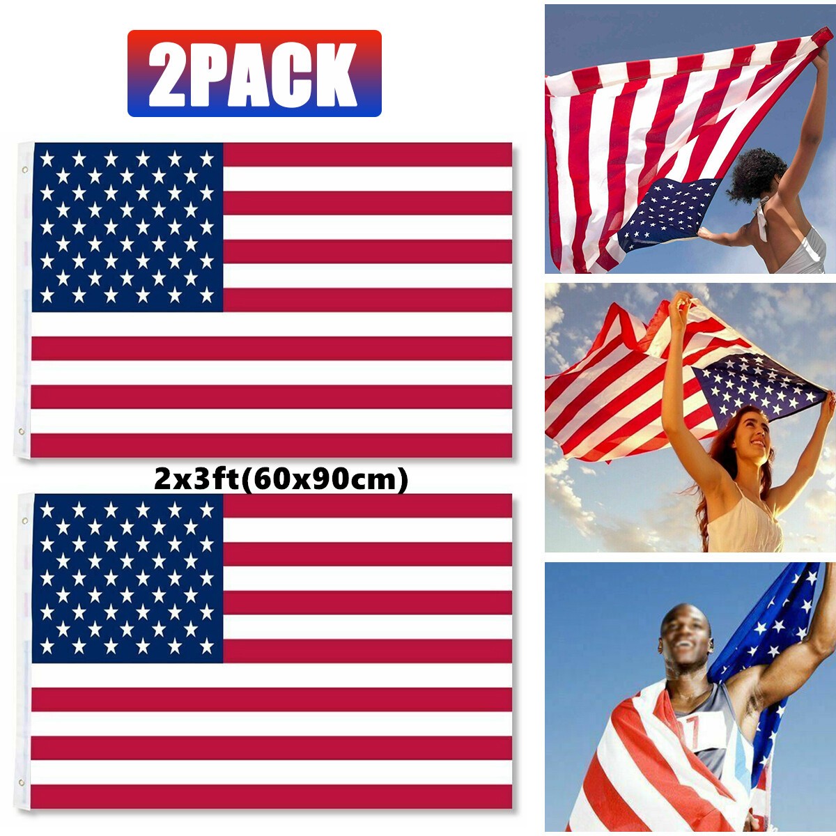 2PCS 2x3 Ft American Flag w/ Grommets - United States Flag -US Flag-USA America. gallery