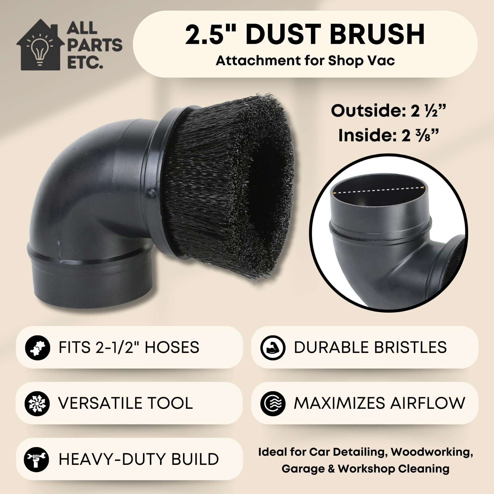 2.5" Dust Brush Attachment for Shop Vac Wet Dry Vacuum Cleaner Accessory Nylon gallery
