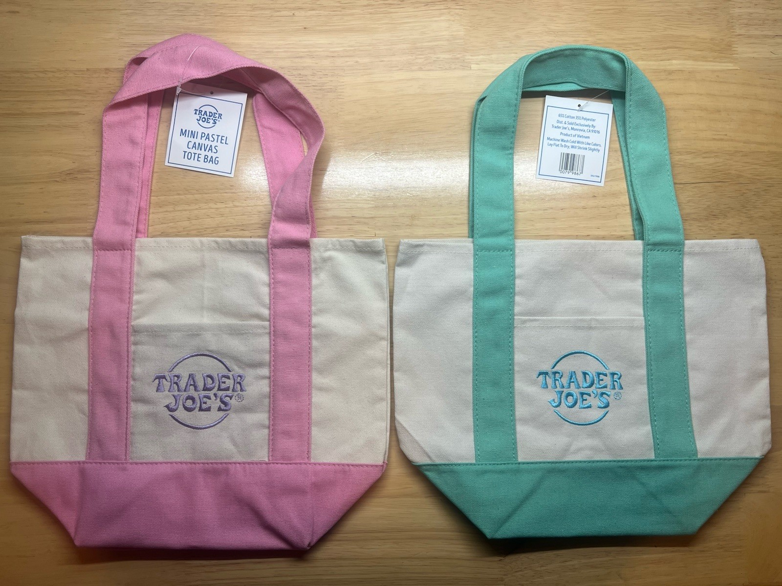 TWO Trader Joe's Mini Pastel Canvas Tote gallery