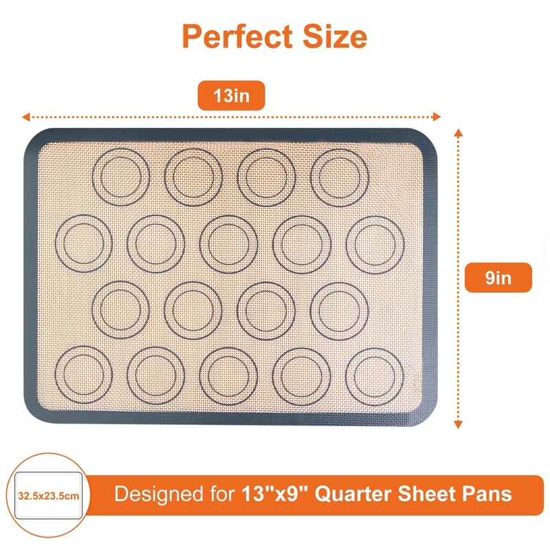 HOOMIL Macaron Silicone Baking Mats, 13"x9", 13"L x 9"W, Brown+Gray gallery