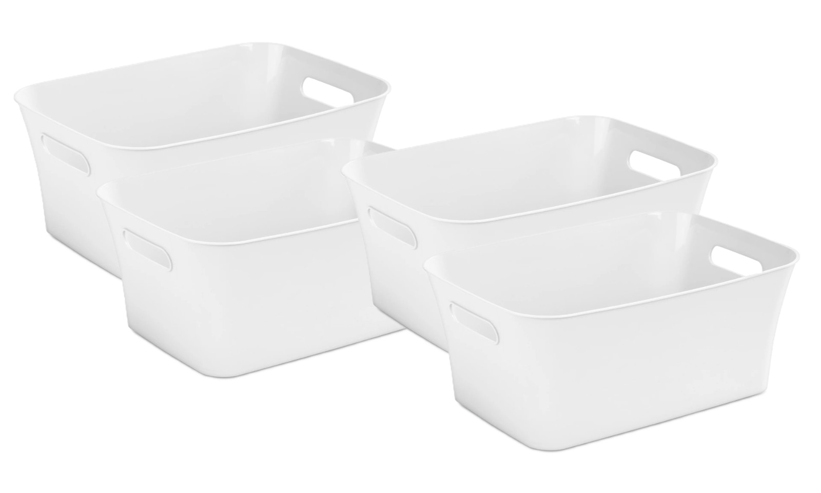 Mainstays Medium White Plastic Storage Bin, 13.8 in x 9.5 in x 5.8 in (4 Pack) gallery
