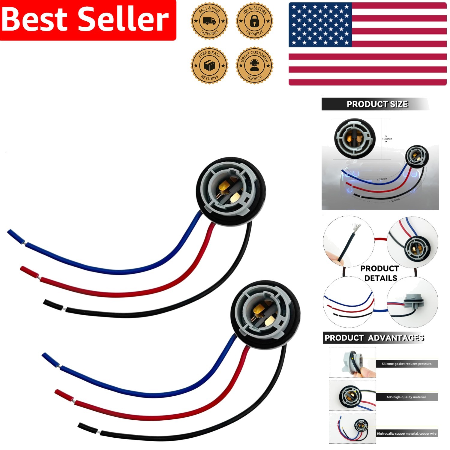 Automotive 1157 LED Socket Plug Wiring Harness Waterproof Turn Signal Tail Light gallery