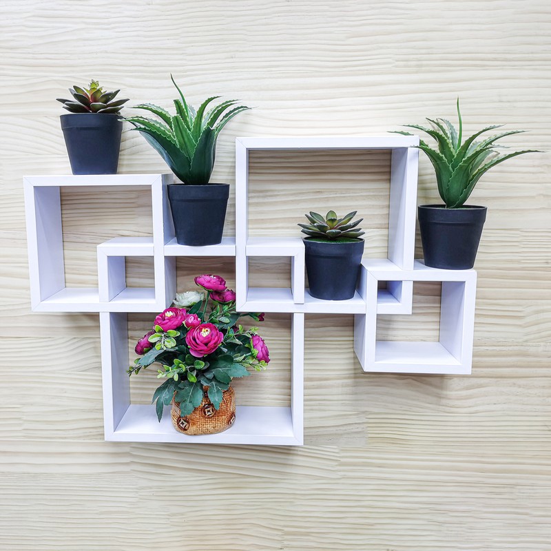 FixtureDisplays? Wall Mount Cube Set Intersecting Shelves White 10151 gallery