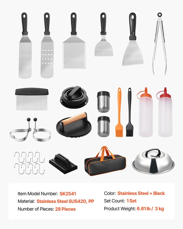 VEVOR 28PCS Griddle Accessories Kit Flat Top Grill Spatula BBQ Tools Stainless gallery