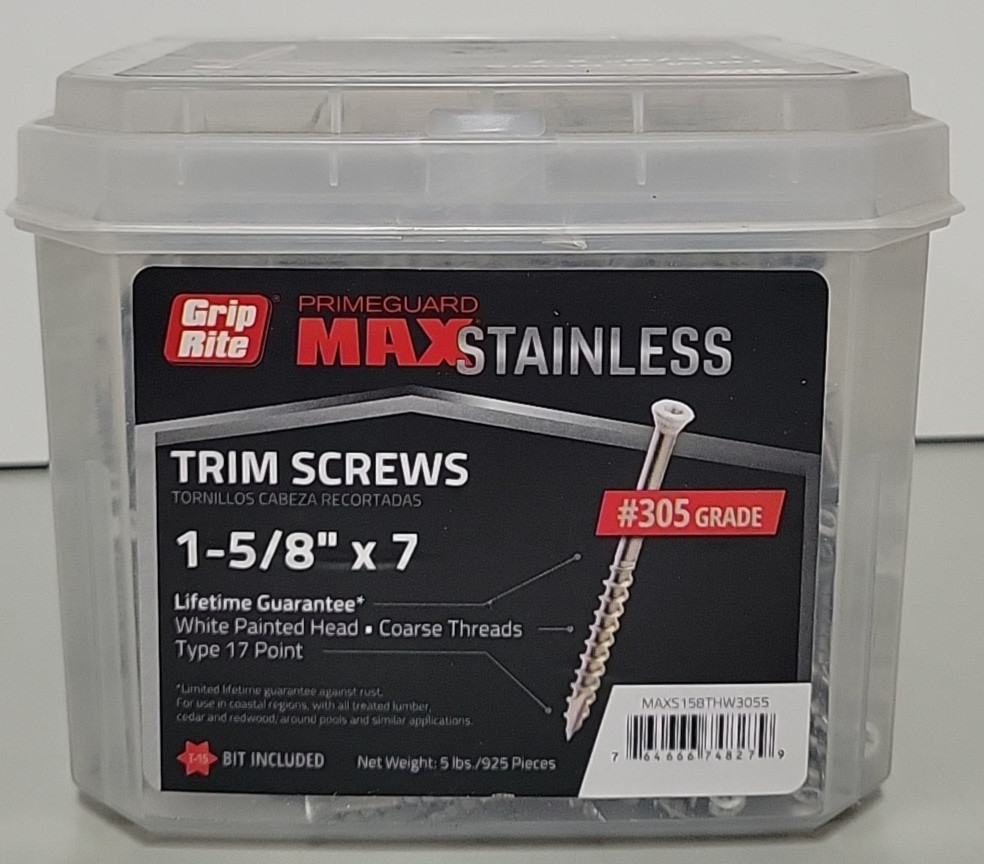 Grip Rite MAXS62754 1-5/8" x #7 Stainless Steel #305 TRIM SCREW 5 lbs White gallery
