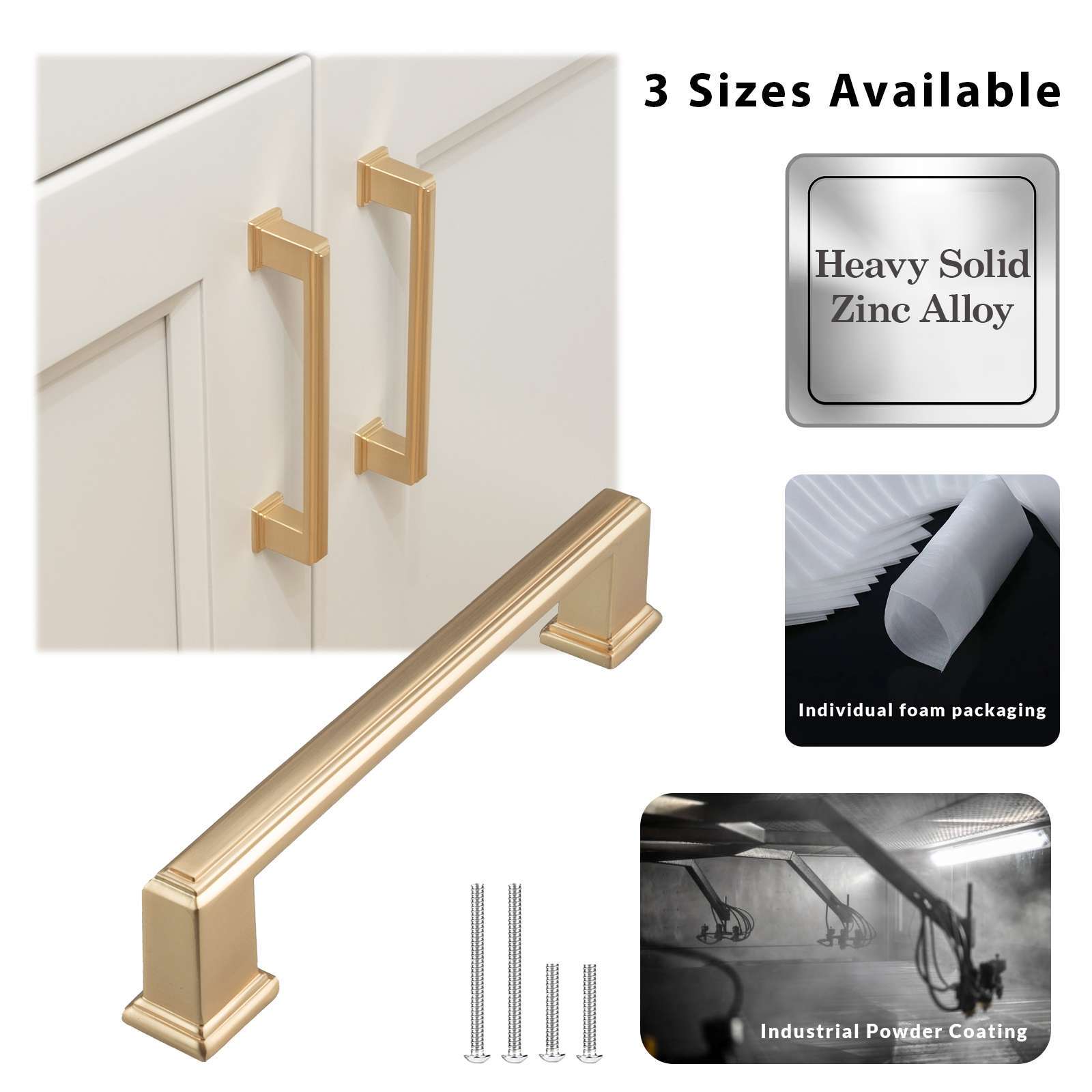 Square Brushed Champagne Gold Solid Cabinet Handles Pulls Kitchen Bathroom gallery