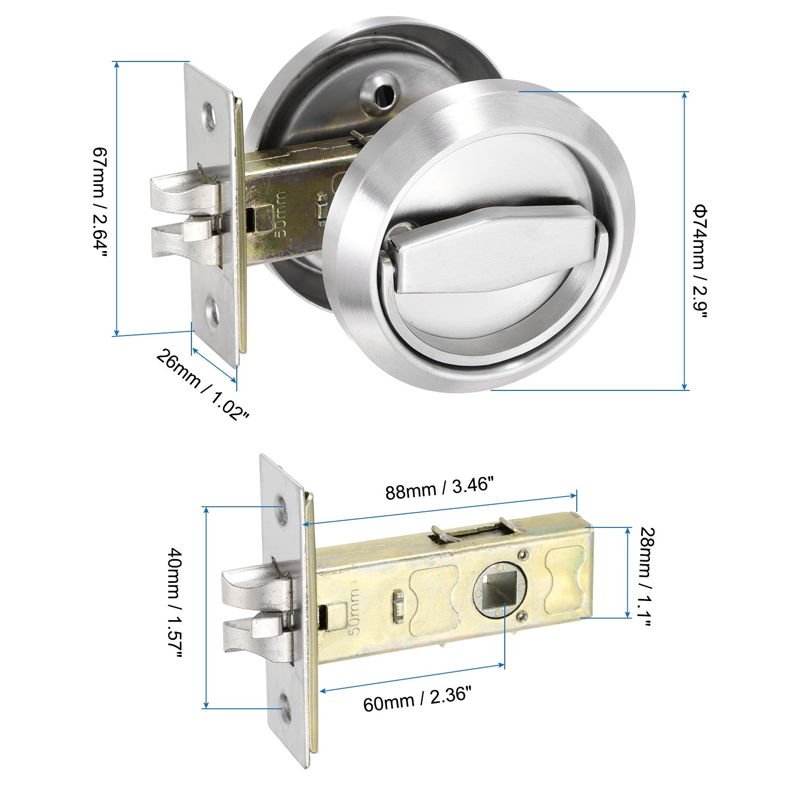 Round Recessed Door Locks, (3.46 Inch, Silver) (1 Set), Recessed Door Knob gallery