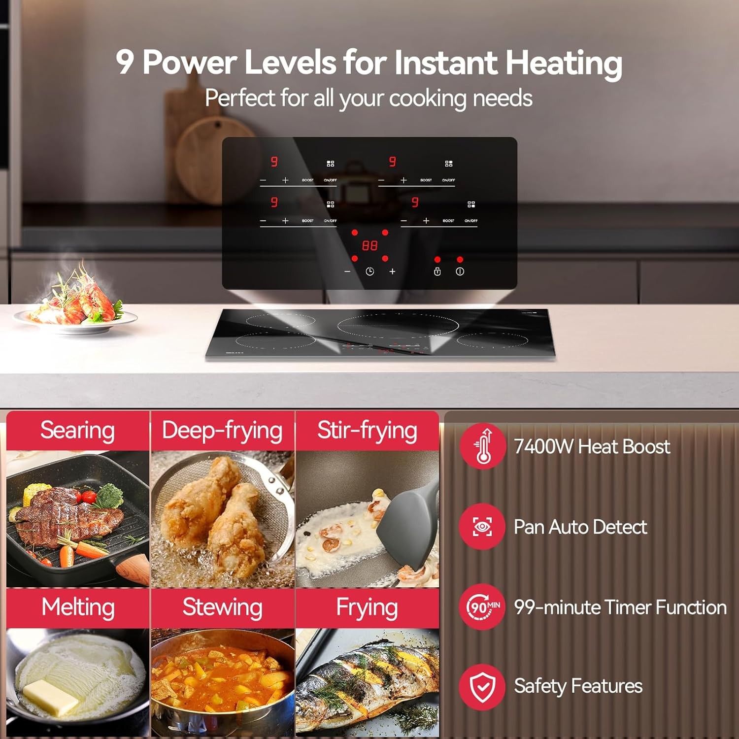 30 Inch Built-in Induction Cooktop 7400W w/4 Boost Burner 240V Child Safety Lock gallery