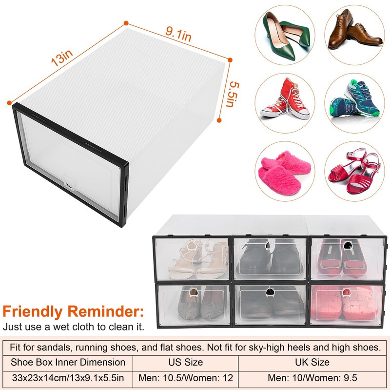 6Pcs Plastic Shoe Box Storage Stackable Clear Organizer Holder Front Opening gallery