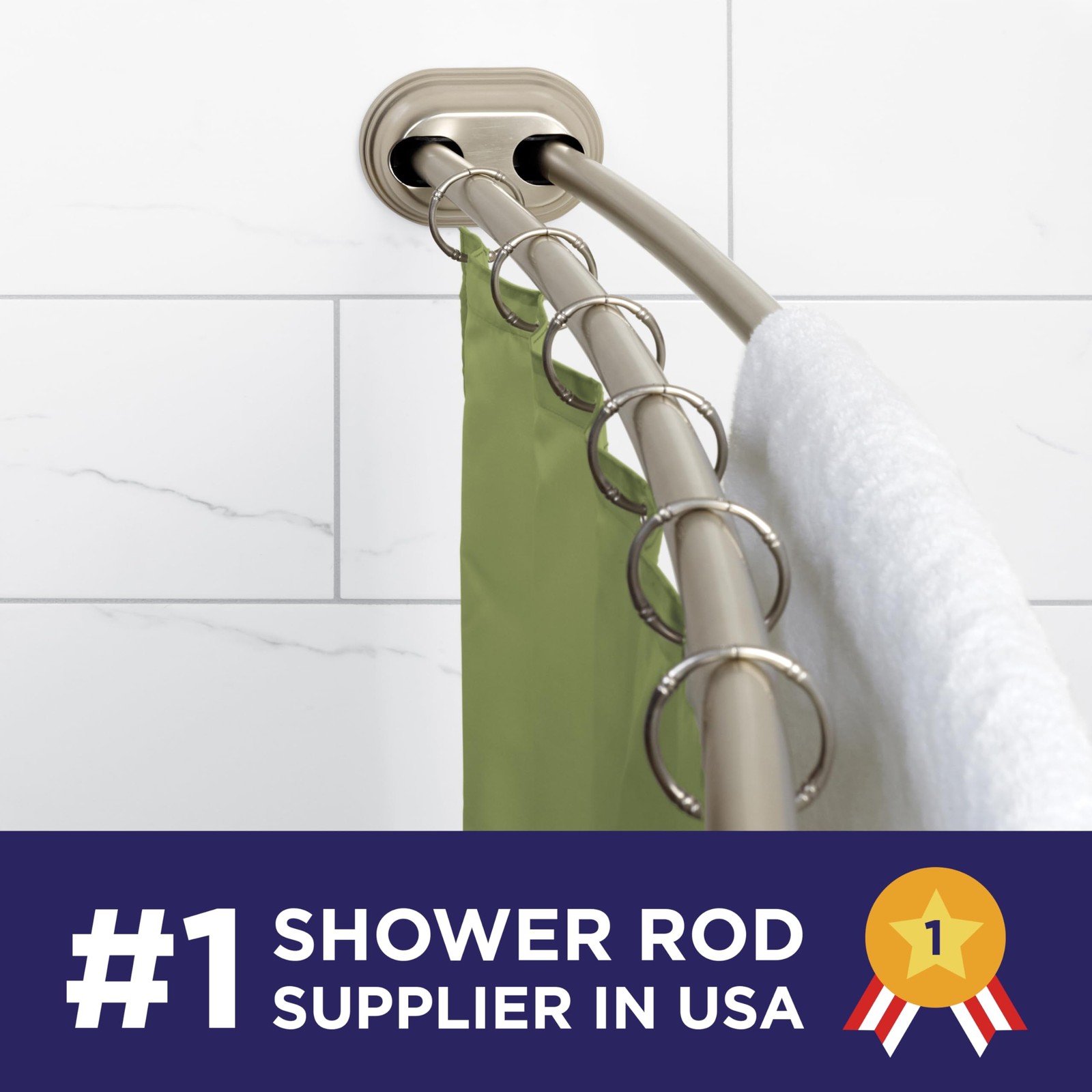 Curved Shower Rod Double 50-72 Inch Adjustable Tension Satin Nickel Zenna Home gallery