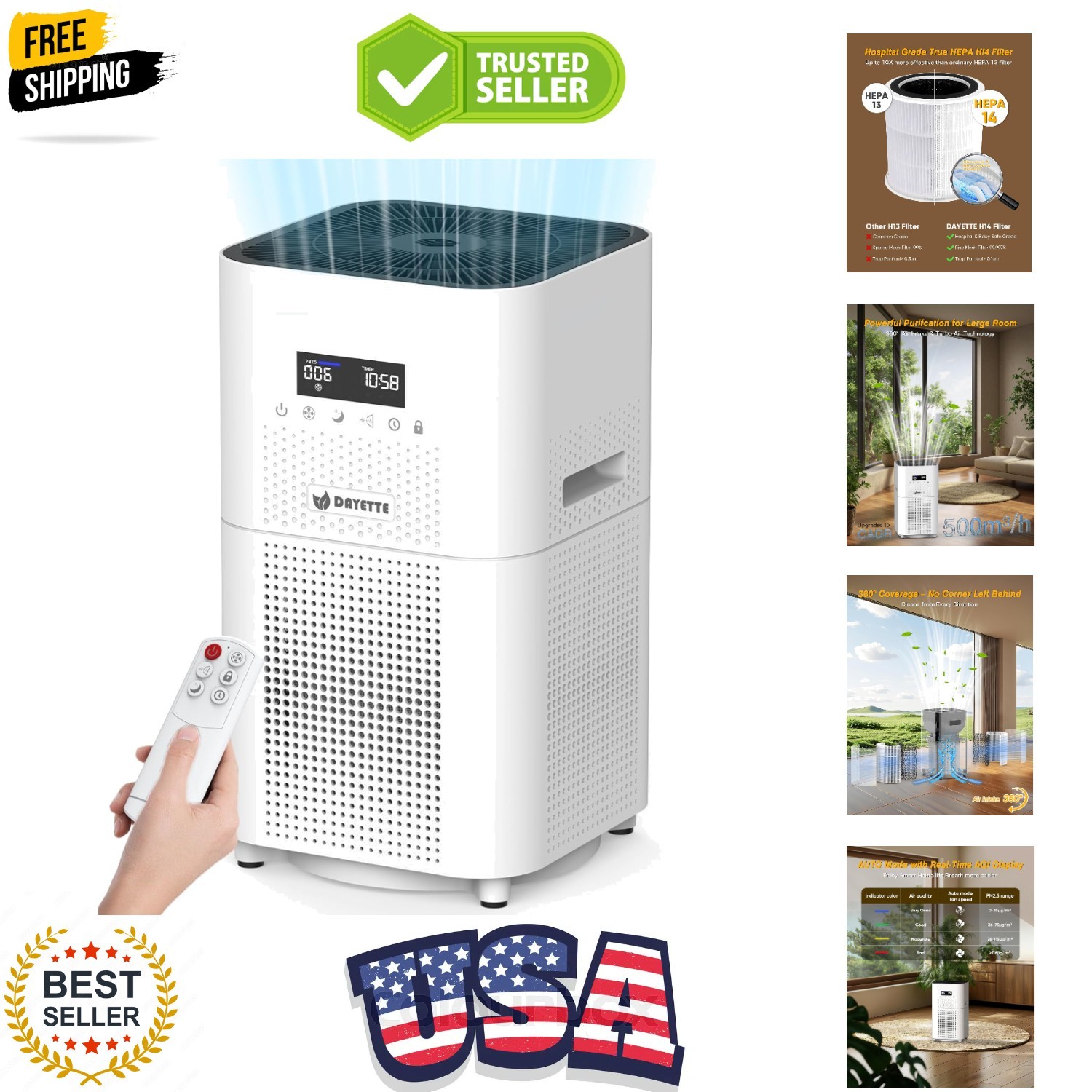 Air Purifiers for Home Large Room up to 3000 Sq Ft, CADR Upgrade to 500 m³/h ... gallery