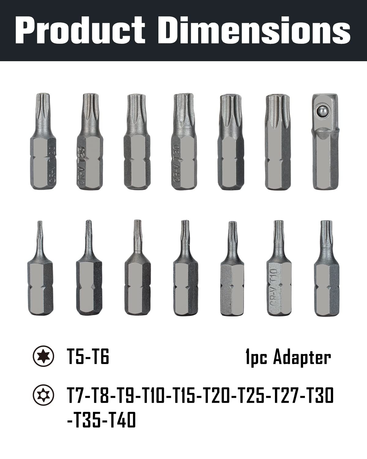 14-Piece Tamper Resistant Star Bits, Chrome Vanadium Steel, T5 - T40 Impact G... gallery