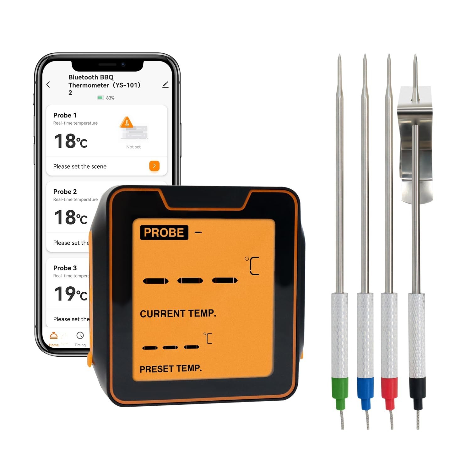 Digital Meat Thermometer with 4 Probes, 328FT Wireless BBQ Food Thermometer, gallery