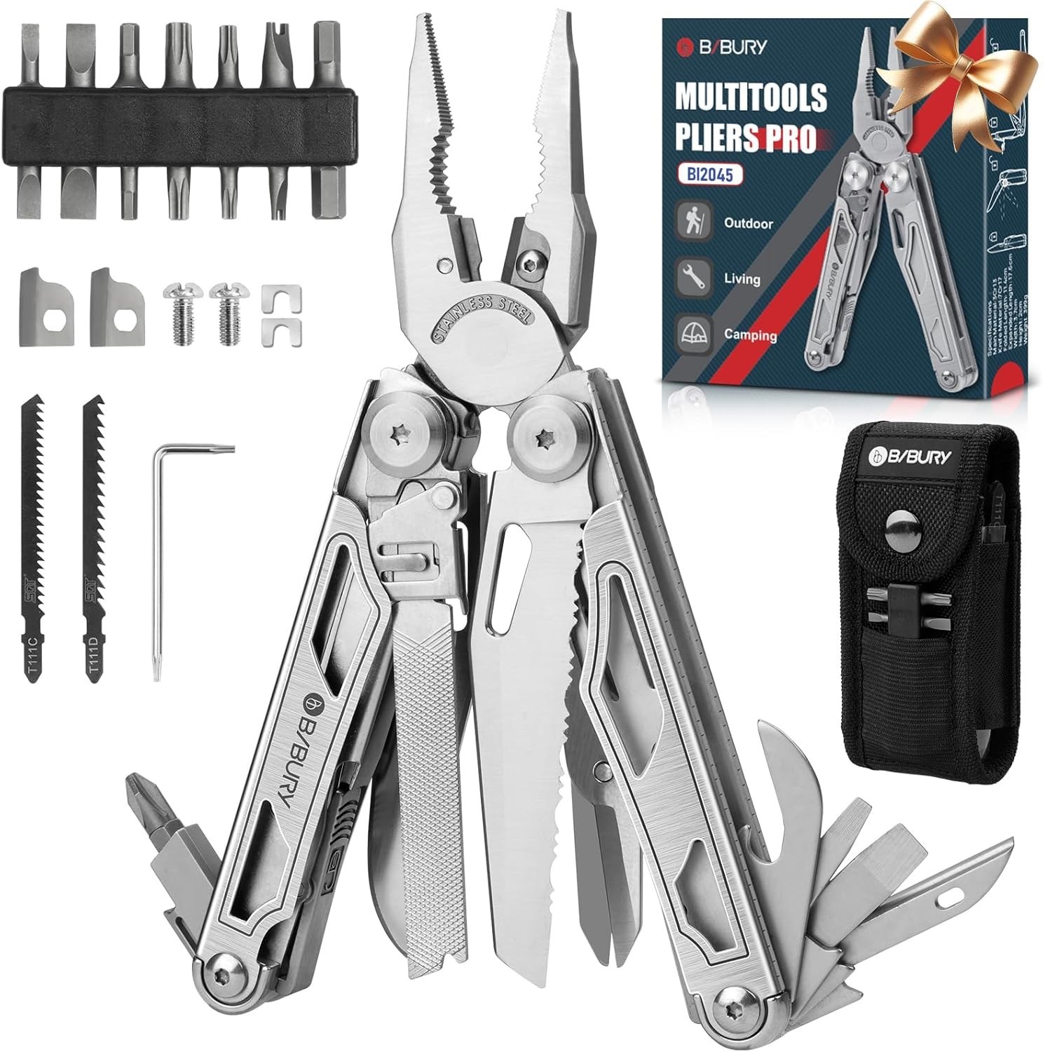 BIBURY Multitool Pliers Pro BI2045 Multitools with Replaceable Wire Cutters Saw gallery