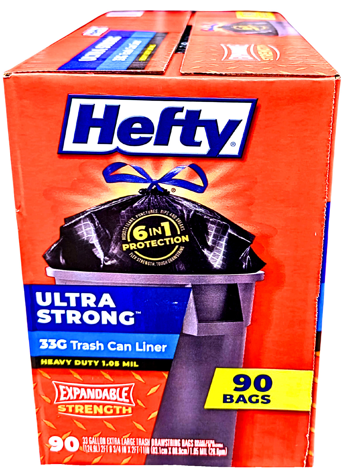 Hefty Ultra Strong Drawstring Trash Bags Unscented 33 Gal 90 Count gallery