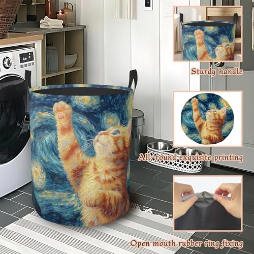 Cute Cat Laundry Hamper with Handles,Starry Night Cute Cat Starry Night Moon gallery