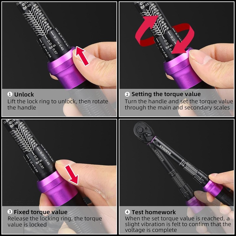Multi-Use 1/4" Torque Wrench, 20-240 FT-LB with Ratcheting Head - Stylish Purple gallery