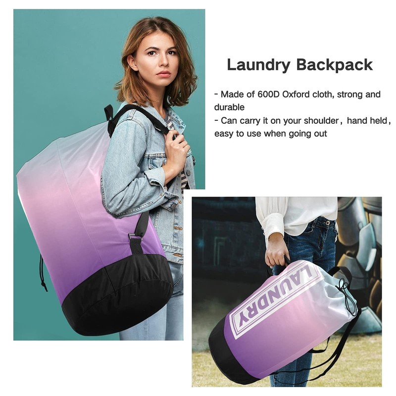 Green Pink Purple Gradient Laundry Backpack Large Heavy Duty Laundry Bag for ... gallery