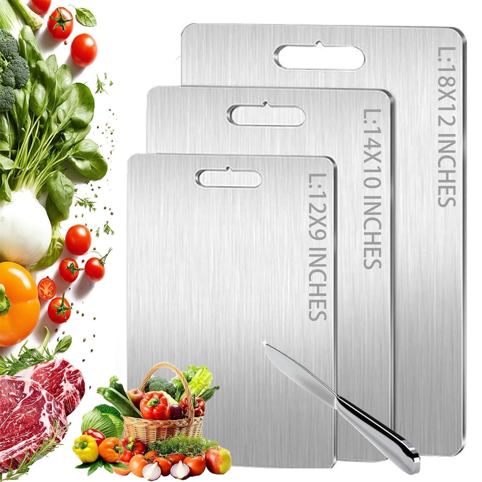 Cutting Board Titanium Double Sided 12 L x 9 W Silver Food Grade Pure Boards gallery