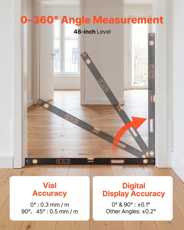 VEVOR Digital Level 48 in Magnetic Electronic with LED Backlit Display for Home gallery