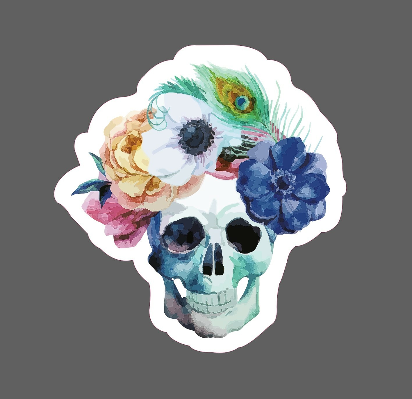 Pretty Skull Sticker Floral Waterproof - Buy Any 4 For $1.75 Each Storewide! gallery