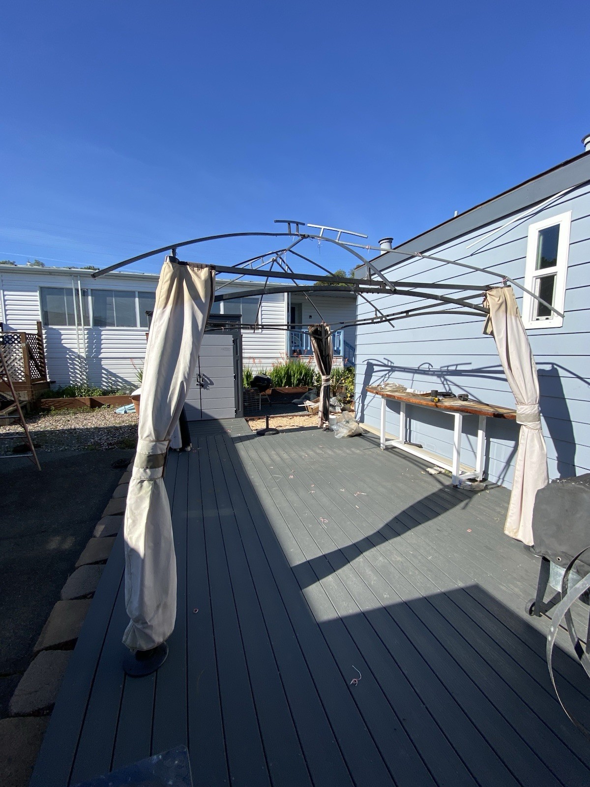 Weather Resistant Metal Frame Rectangle Gazebo with Beige Curtains Freestanding gallery