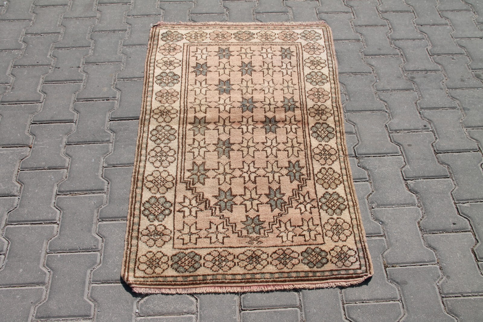 2x3 ft Vintage Handmade Turkish Prayer Rug - Brown Motifs, Ethnic Bohemian Decor gallery