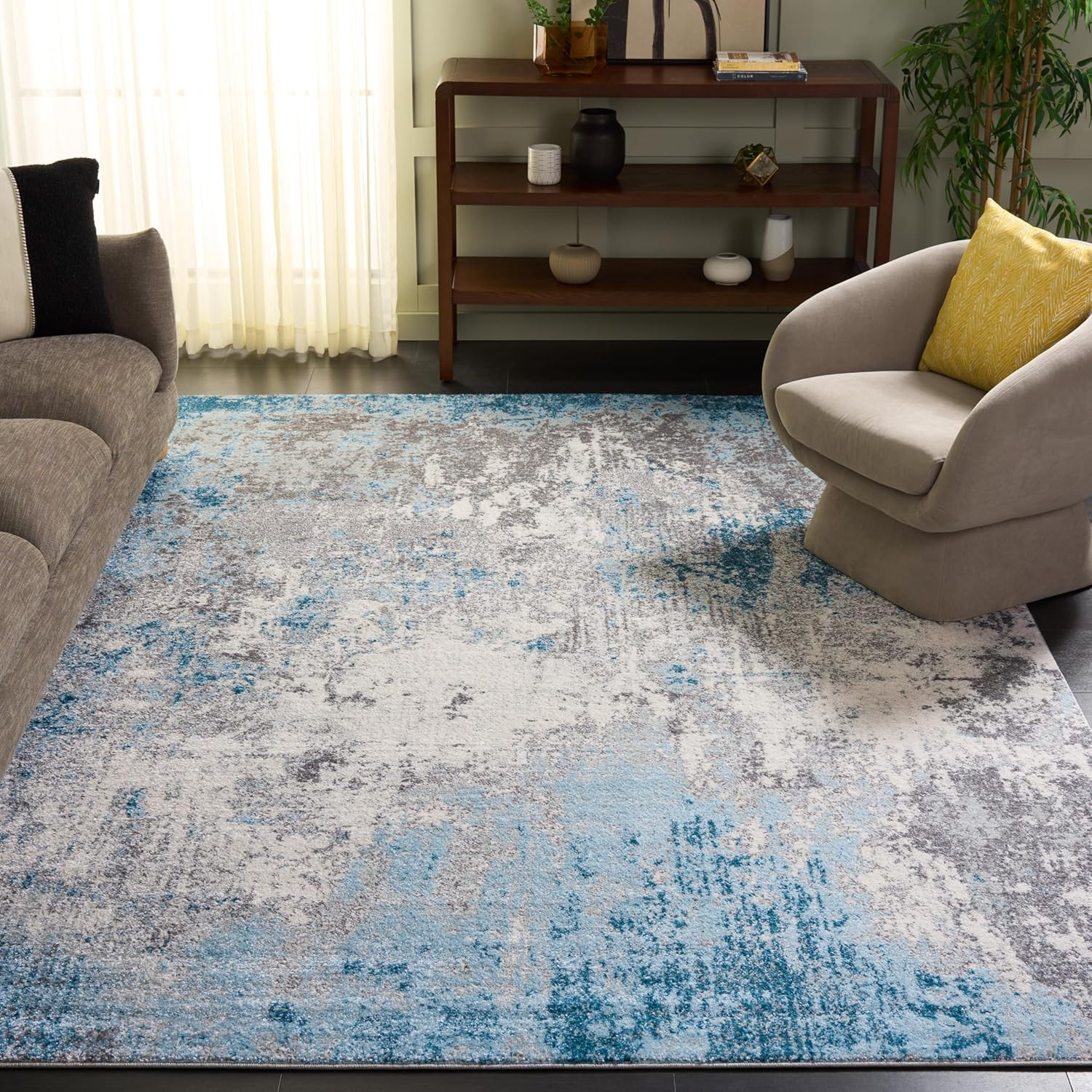 Tulum Collection 10x13 Area Rug - Modern Grey & Blue Abstract Design gallery