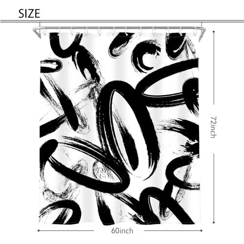 Shower Curtain Inch Modern Graffiti Minimalist 60Wx72H Black White Abstract gallery