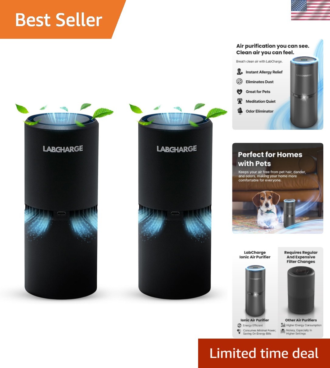 Small Ionic Air Purifier for Home & Bedroom – Silent HEPA Filter – Covers 250... gallery