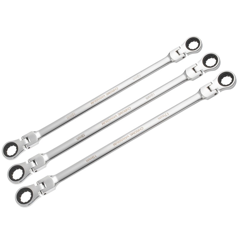 6PC Extra Long Flex Head Ratcheting Wrench set Double Box End Metric 8-19 Pouch gallery