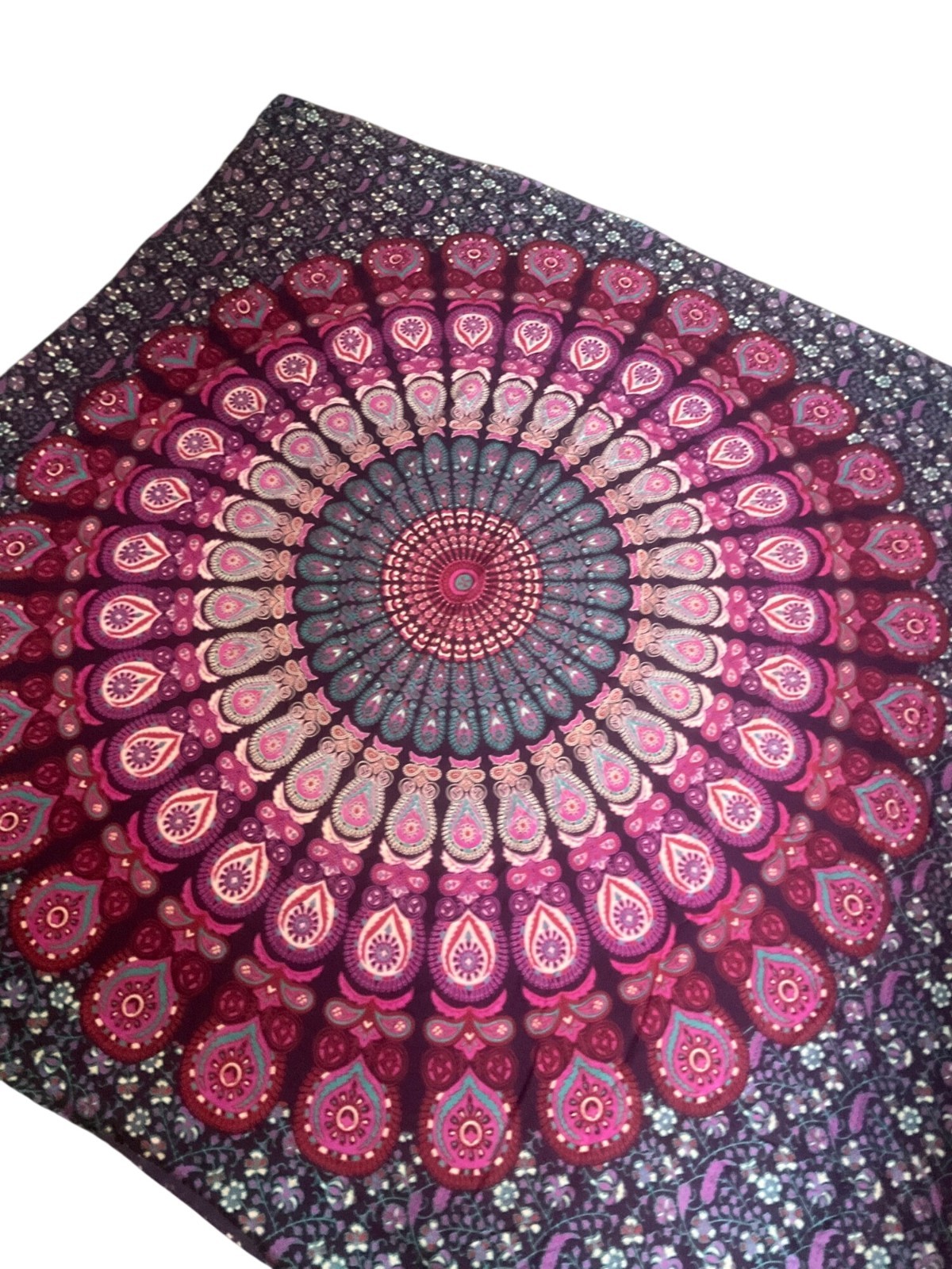 Boho Gypsy Mandala Wall Hanging or Shawl Cotton 82x78 In Purple Pink Made India gallery