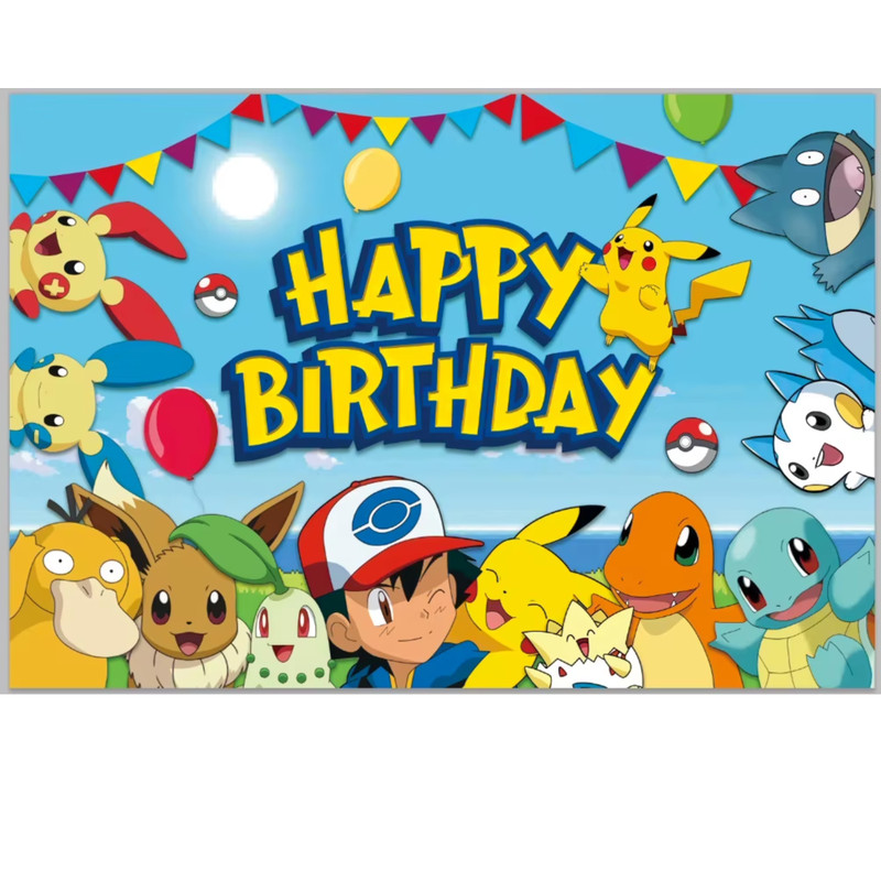 Pokemon Theme Birthday Party Backdrop Decor 5x3ft Blue Pikachu Banner Decoration gallery