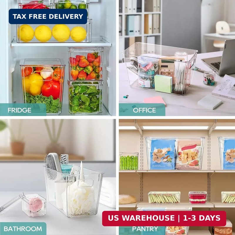 6 Pcs Fridge Organizer Bins Stackable Clear Lid BPA Free Fruit Vegetable Storage gallery