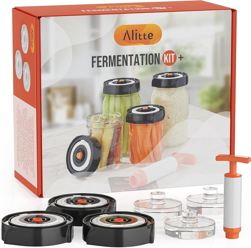 Fermentation Kit -3 durable jar lids,- 3 glass weights,-oxygen extraction pump