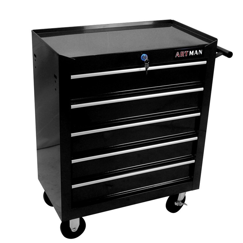 Black 5-Drawer Lockable Rolling Tool Chest Garage Storage Cabinet with Wheels gallery