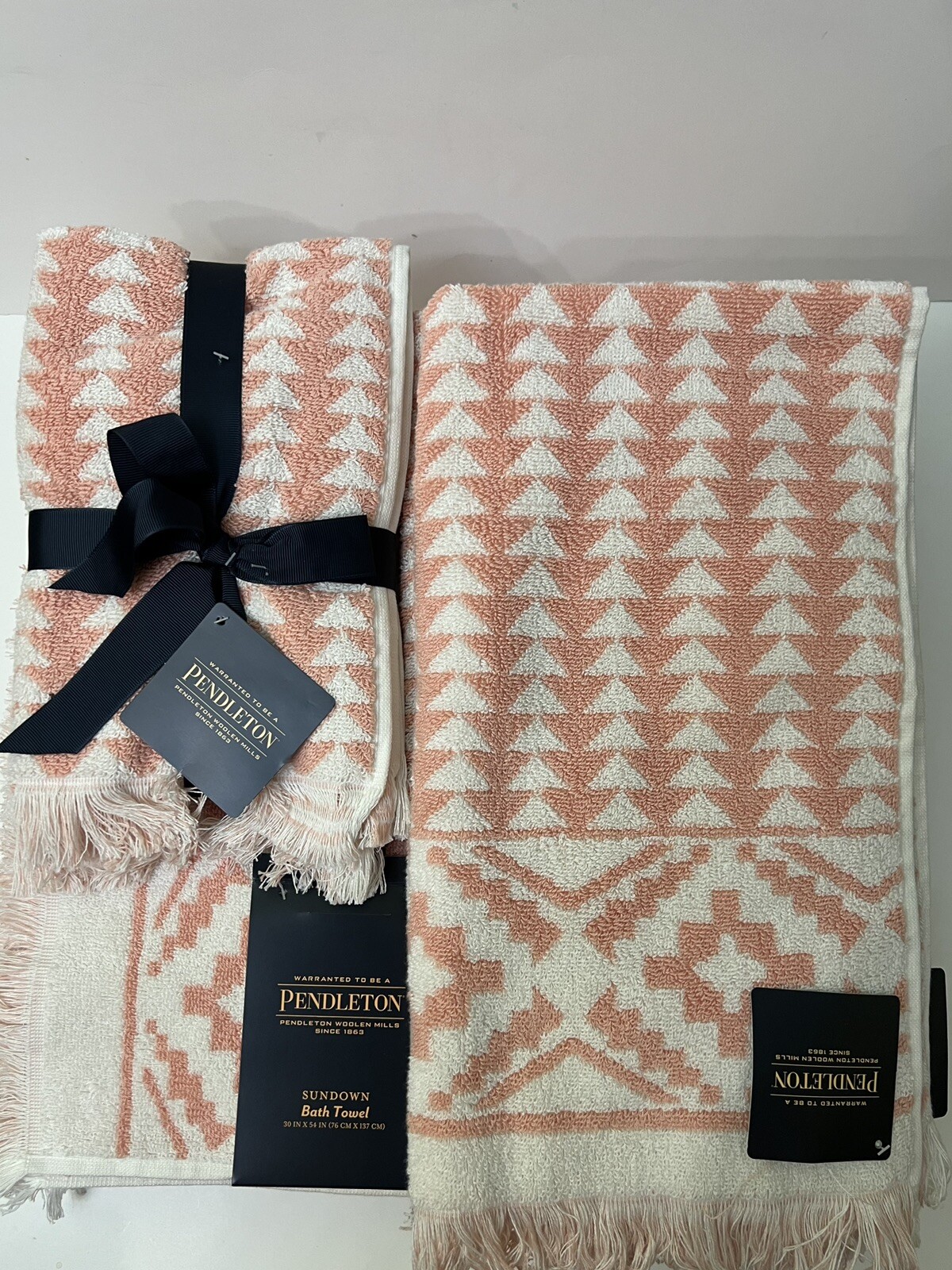 Pendleton Towel Set 2 Bath 2 Hand 2 Finger Tip Dusty Pink Sundown 100%Cotton NWT gallery