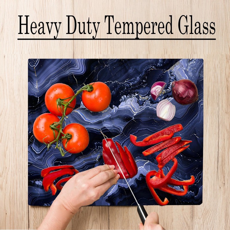 Black Dark Blue Gray Light Marble Kitchen Glass Cutting Board Ocean Decorativ... gallery