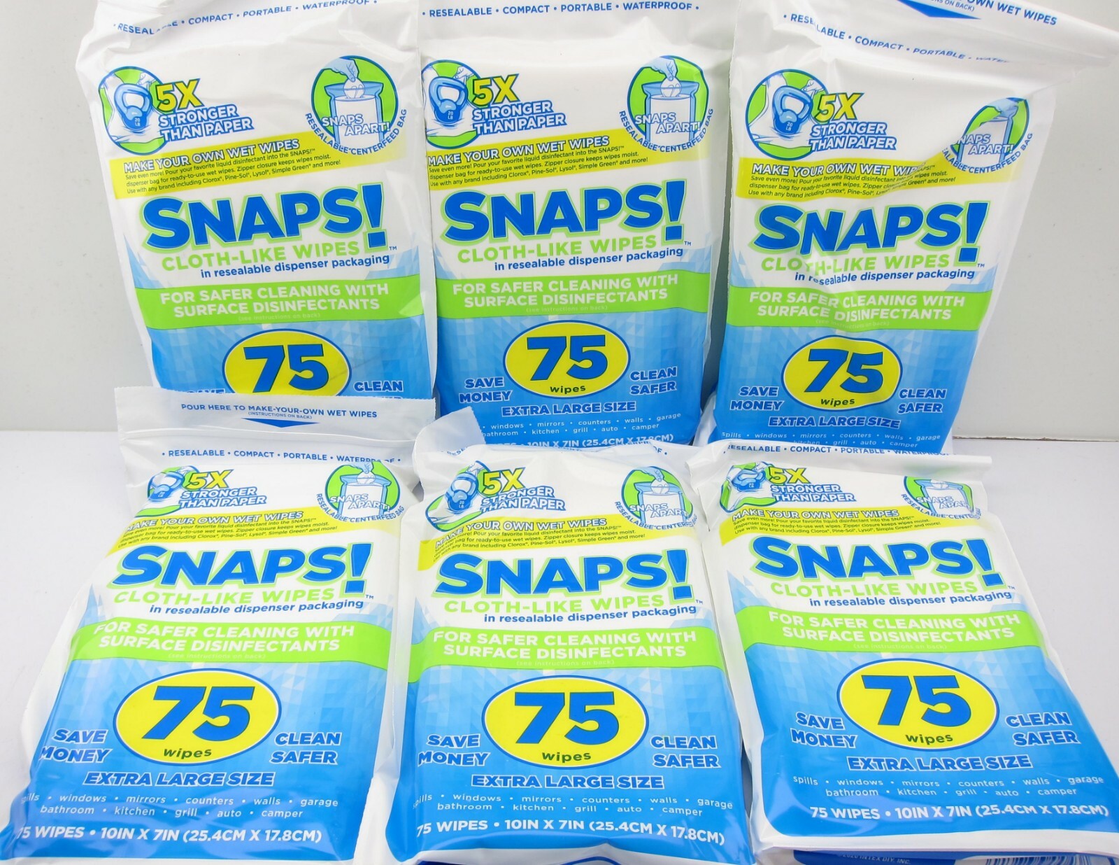 NEW Snaps Cloth Like Cleaning Wipes 6 Pack 75 Ea 450 Total Resealable Packaging gallery