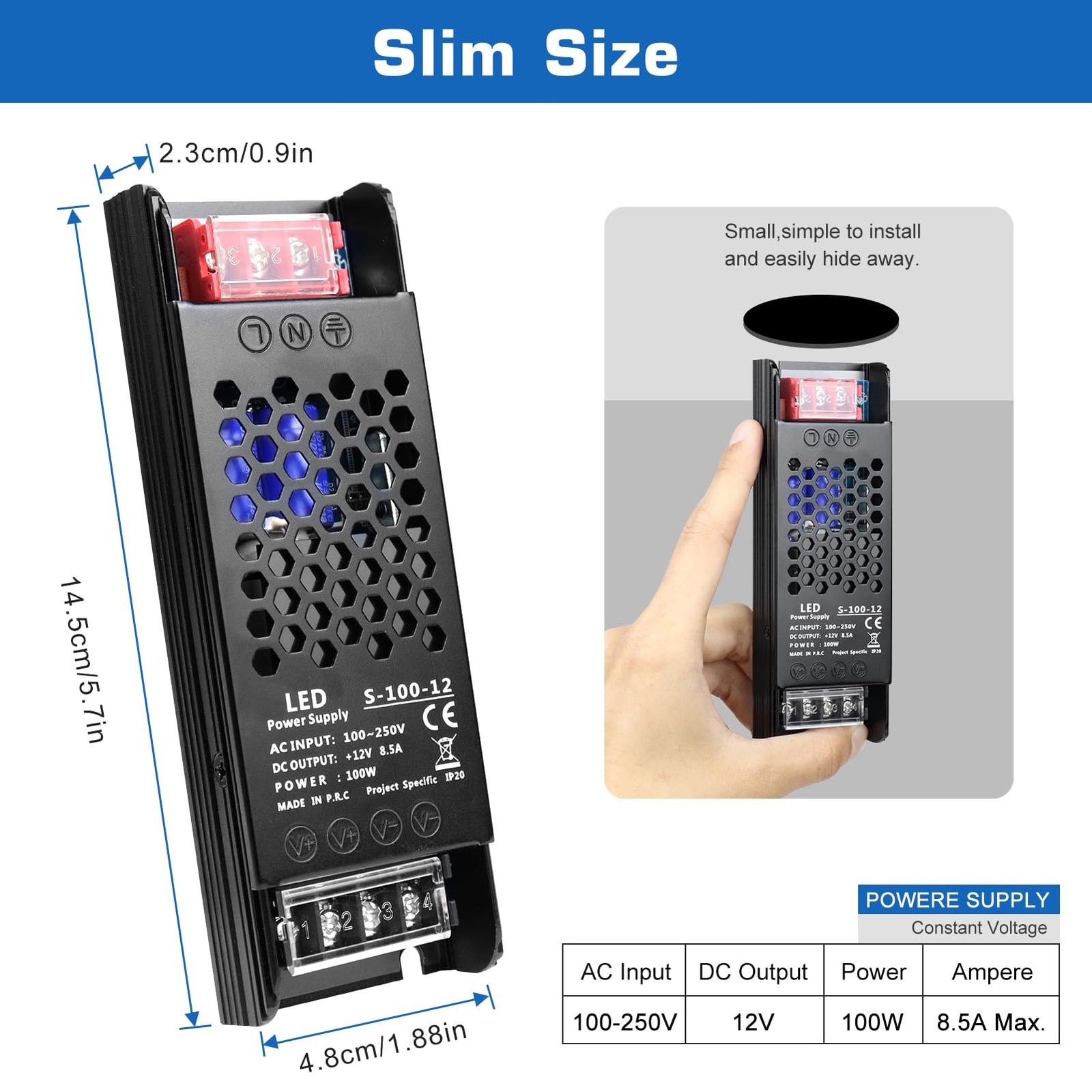 LED Driver 12V 100W 8.3A Slim Power Supply, AC 100-250V to DC 12V Adapter, Co... gallery