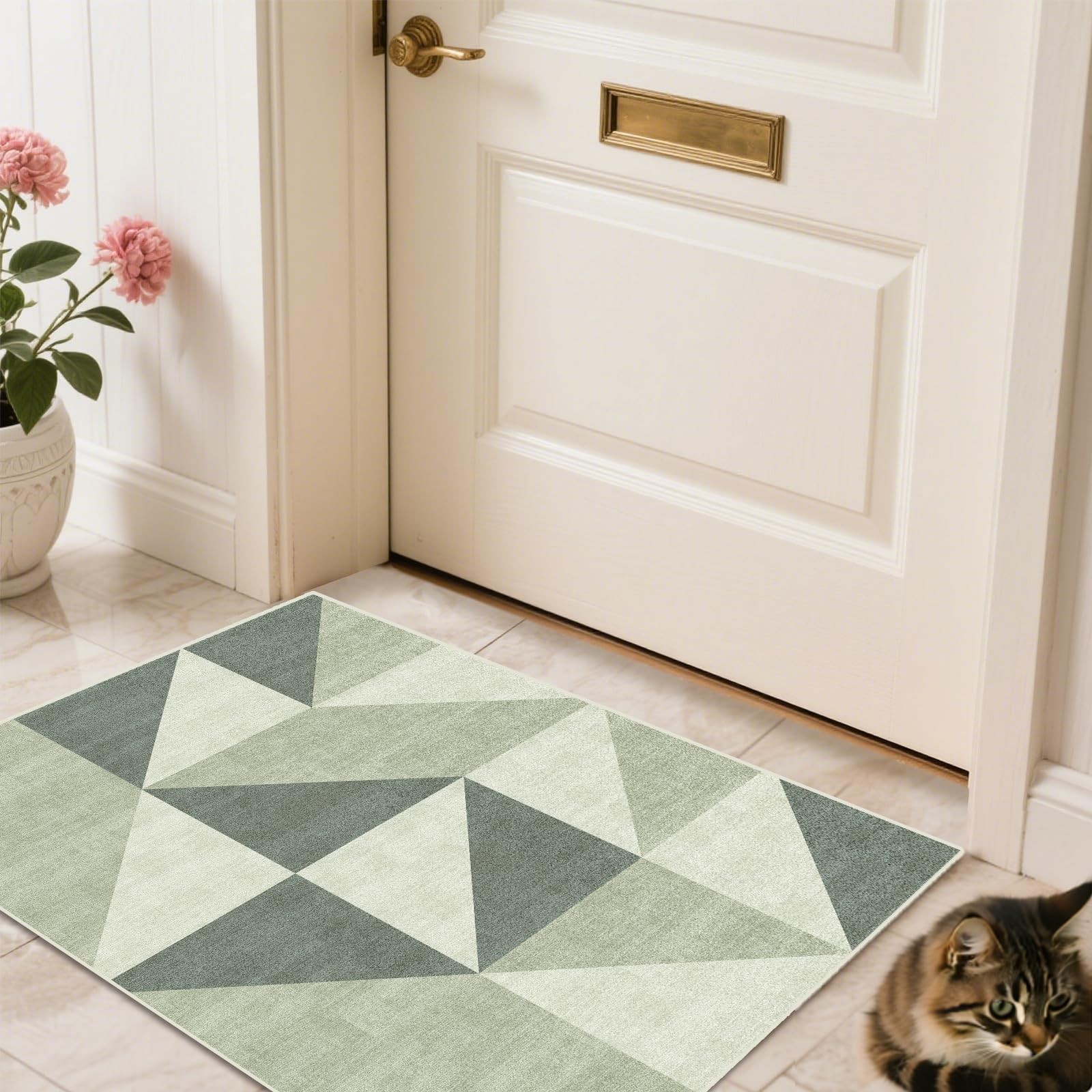 2x3 Abstract Geometric Modern Small Carpet Washable Green Area Rug Doormat fo... gallery