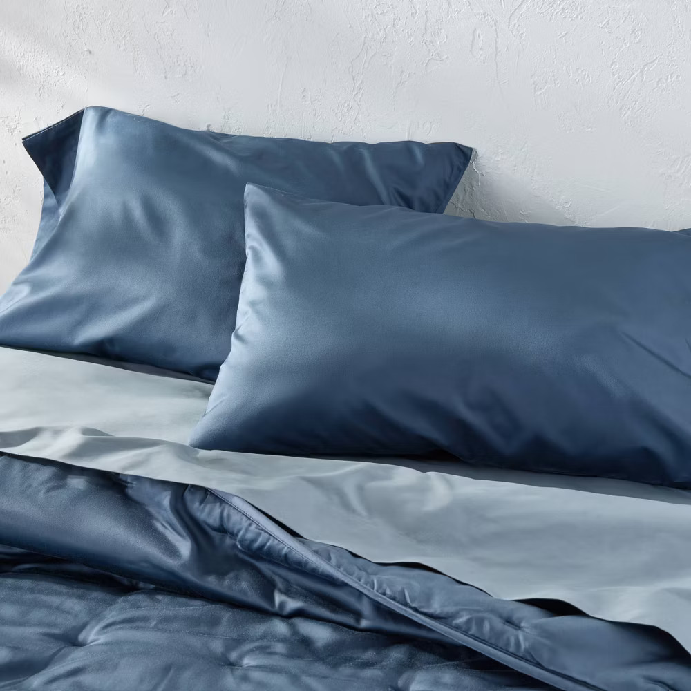 Standard 600 Thread Count Sateen Pillowcases Dark Mineral Blue - Casaluna gallery