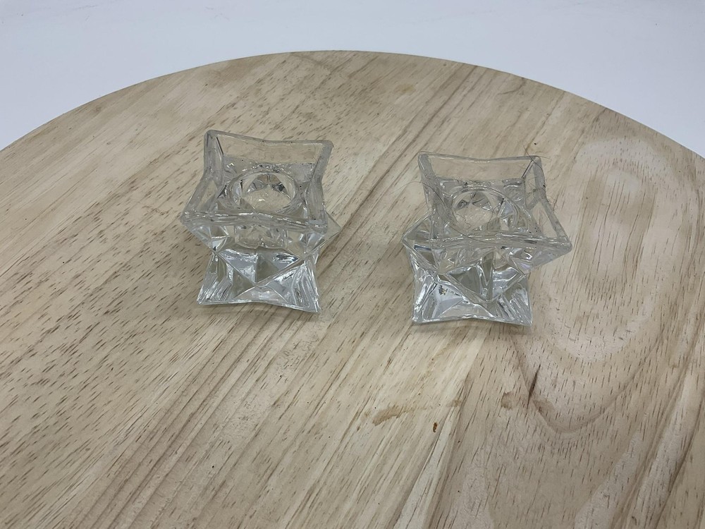 Clear Lead Crystal Candlestick Holders Set Of 2 Taper Candle USA Decor Tabletop