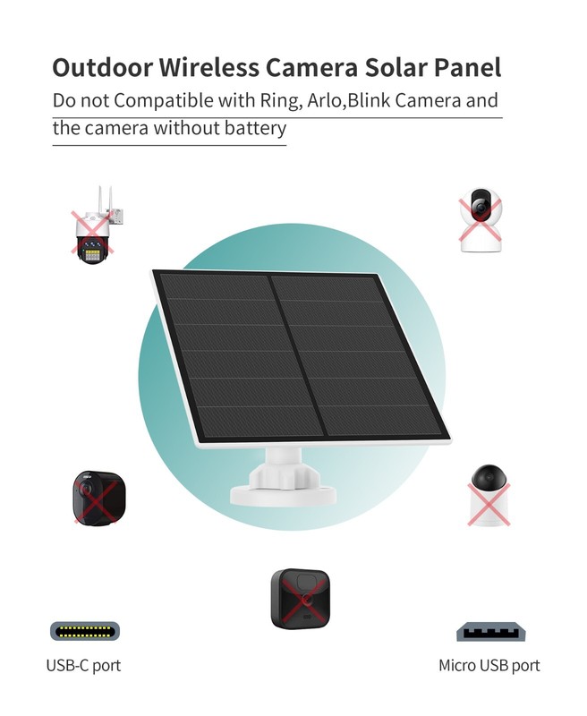 5W Solar Panel Power for Security Camera Outdoor USB Charging 360° Adjustable gallery