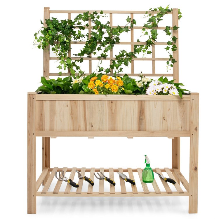 48x23x63in Weather-Resistant Raised Planter w/ Trellis, Liner & Shelves gallery